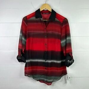 Bold Red & Black Ombre Button-Up Blouse